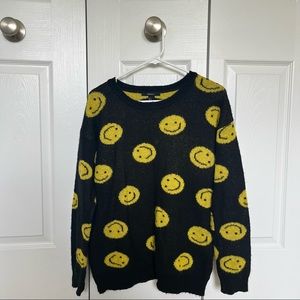 black and yellow forever 21 small sweater smiley face print